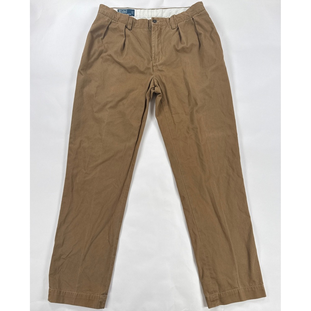Polo Ralph Lauren Ethan Pant 34x34 Pleated Chino Brown Tan Cotton Twill Chino
